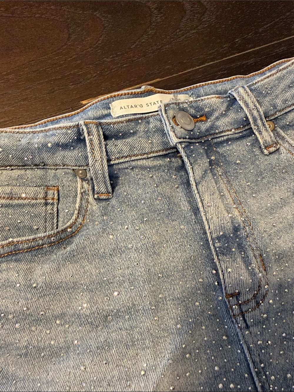 Altar'd State Light Blue Crystal-Studded High Rise Jeans Country concert season!